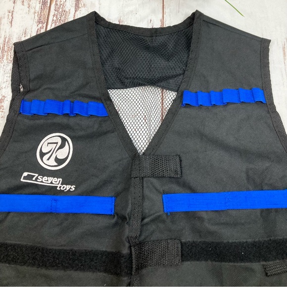 Tactical Nerf Gun Vest 7Seven Toys Black & Cobalt Blue Sz OSFM - Picture 3 of 6